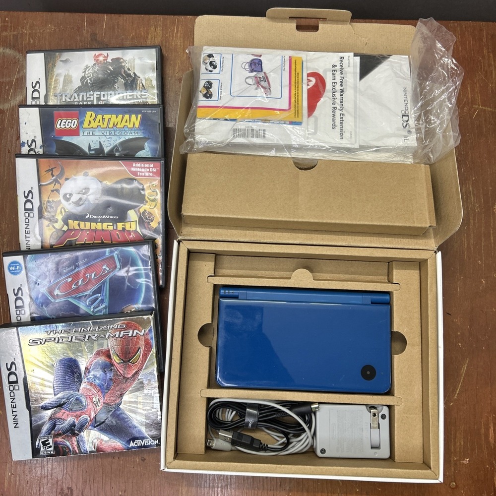 Nintendo DSi XL Midnight Blue (Complete in Box) W 5 Games UTL-001 No Stylus